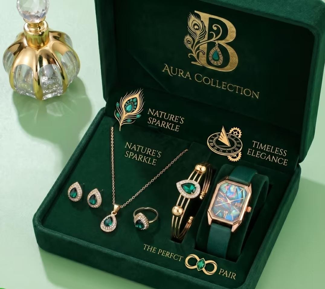 طقم ساعة وإكسسوارات Nature’s Sparkle من Aura Collection